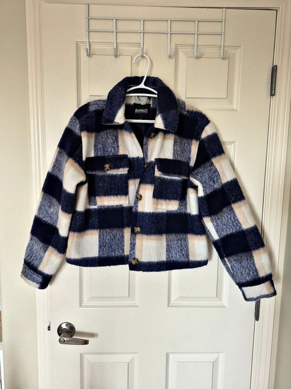 Buffalo David Bitton Plaid Teddy Jacket in Blue & White Size Medium